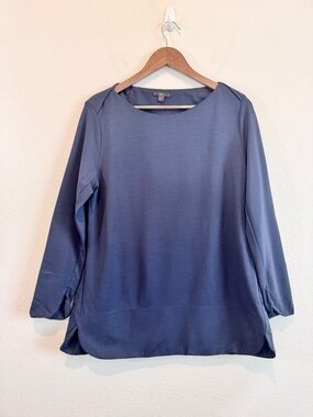 COS Minimalist Lyocell Blouse Scandi Chic Workwear Boxy Blue Size Large Top C11